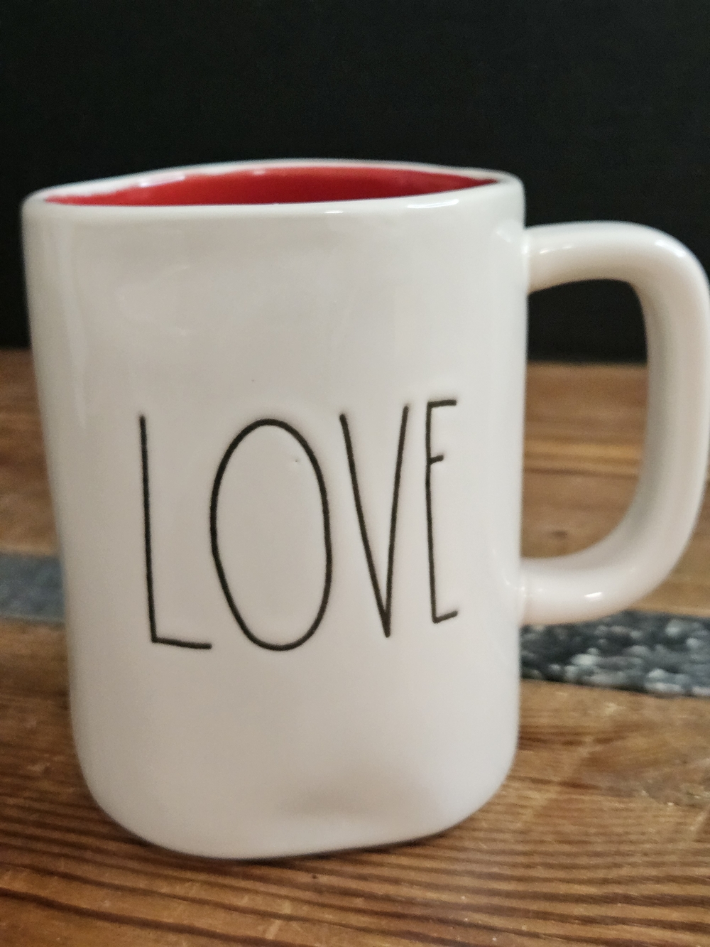 Rae Dunn LOVE Ceramic Mug in White with Red Interior